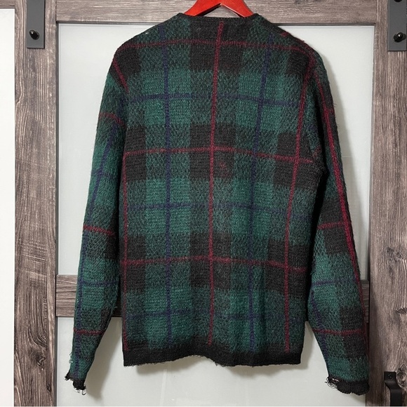 Vintage 60s Jantzen Wool & Mohair Cardigan Green Blue Plaid Grunge Kurt Cobain L - Picture 5 of 10